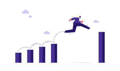 Rapid growth in Business concept, businessman jump on higher level over gap in growth chart