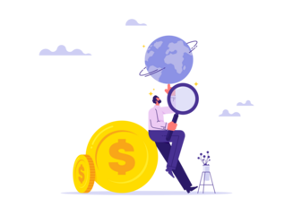 Searching for investment opportunity concept, financial success, find way to make profit and earning, businessman spinning globe on finger to find a place to investment 