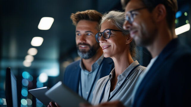 A team of programmers in a data center integrates AI automation tools screens showing machine learning models server racks humming a collaborative vibe AI automation