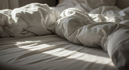 Quiet morning light and shadows on a rumpled duvet.