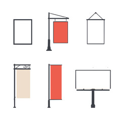 Various blank advertising signs ready for your brand message, perfect for marketing campaigns