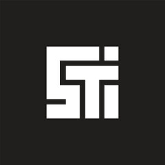 letter sti simple squares lines geometric logo vector