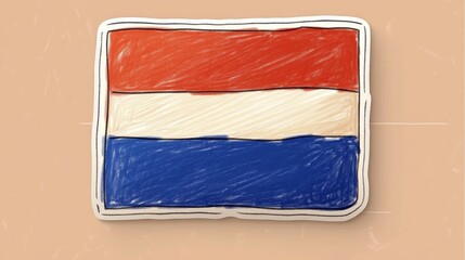 Hand-drawn netherlands flag illustration with red, white, and blue stripes