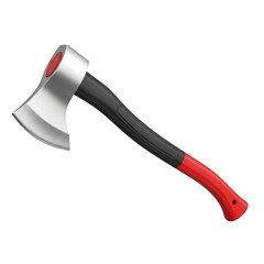 Modern hatchet with silver blade red and black handle isolated for outdoor use transparent background