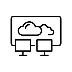 Illustration of two computers connected to a cloud server on a shared network system setup
