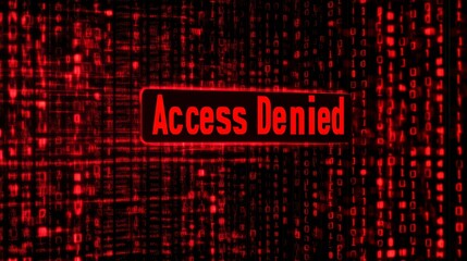 Red digital access denied warning on matrix style background with binary code
