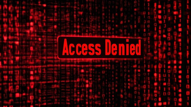Red digital access denied warning on matrix style background with binary code - Powered by Adobe