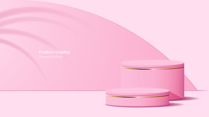 pink podium background with golden line for product display presentation.