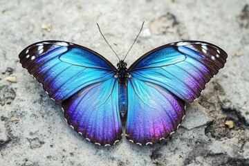 Vibrant Blue Morpho Butterfly on Stone Surface