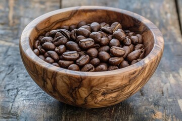 Roasted Coffee Beans in a Wooden Bowl