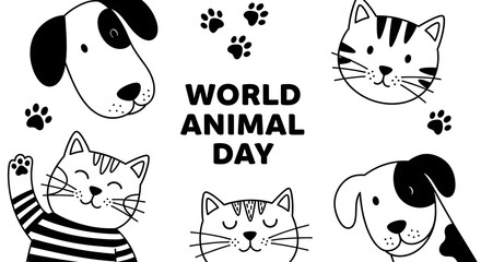 Adorable Doodle Animals for World Animal Day Celebration with Dogs and Cats Graphics