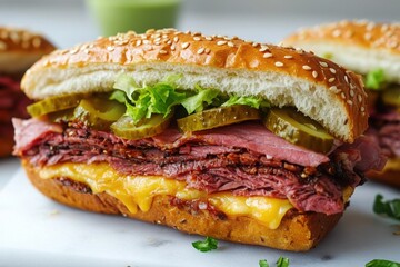 Classic Reuben Sandwich with Corned Beef and Pickles