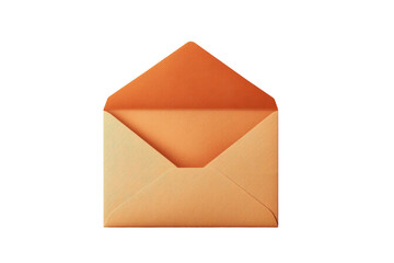 Orange envelope with open flap on black background, cut out