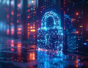 Futuristic padlock in server room