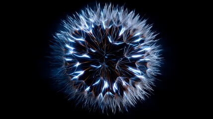 Glowing energy sphere with electric blue tendrils against black background