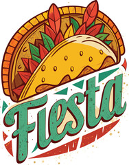 Funny Taco T-Shirt Design – Colorful Mexican Food Illustration, Cute Typography, Fiesta Vibes, Full Artboard Graphic on White Background