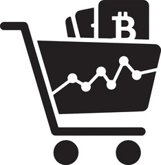 Shopping Cart with Bitcoin and Growth Chart Silhouette