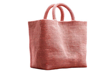 Elegant pink hand-woven tote bag with textured finish on black background, cut out