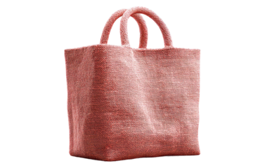 Elegant pink hand-woven tote bag with textured finish on black background, cut out