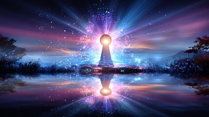 A mystical keyhole revealing vibrant light. Inner dimension gate system, inner dimension gate system for awakening, proven inner dimension gate system unlocking life