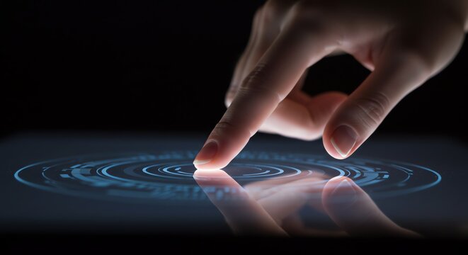 Finger touching digital interface with circular pattern