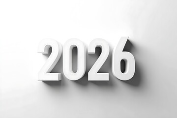 Bold 3D rendered 2026 text casting a shadow on a white background, perfect for business, marketing, and future planning concepts