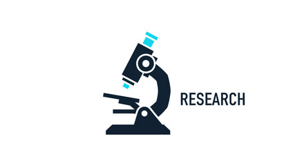 Microscope and RESEARCH text on a white background, symbolizing scientific inquiry and discovery.