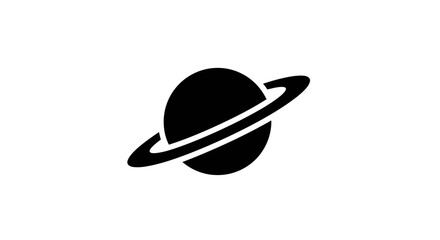 Black and White Planet Icon with Ring Illustration.