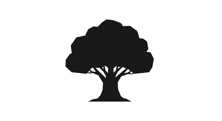 Simple black silhouette of a large deciduous tree with a full canopy. © Win