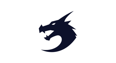Dark dragon head silhouette on white background representing power and strength.