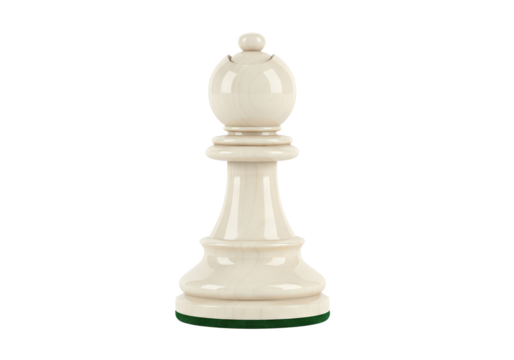 Elegant white chess pawn standing alone on a plain background, symbolizing strategy and competition