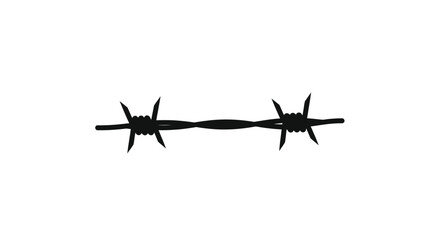 Black silhouette of a single barbed wire segment isolated.