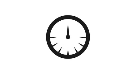 Simple black clock face indicating time and measurement of duration.