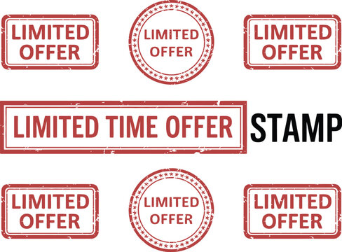 Collection of red limited offer and limited time offer stamps for promotions