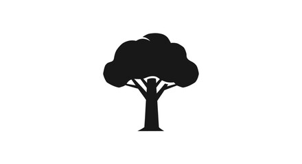 Silhouette of a deciduous tree with a full canopy and sturdy trunk, isolated on a white background.