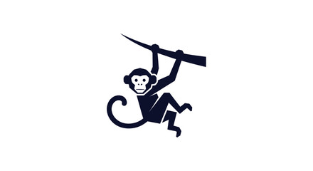 Monkey Silhouette Hanging on Branch.