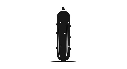 Close up of a single pickle, black and white silhouette, vertical image, simple design, food item.