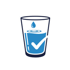 A glass of water with a checkmark, representing hydration and health.