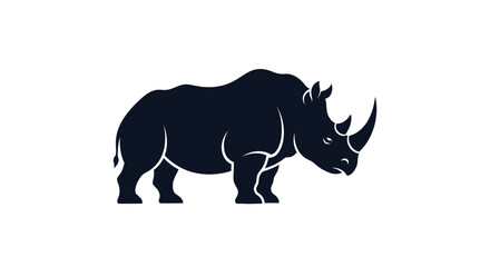 Silhouette of a Powerful Rhinoceros Standing Tall on White Background.