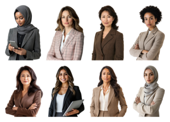 PNG Diverse professional women portraits, element set on transparent background