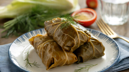 Sarmi - beef cabbage rolls in grape leaves.