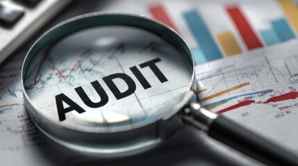 Close-up of audit concept with magnifying glass on financial documents