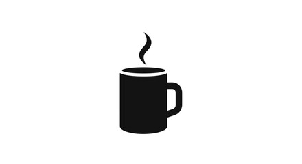 Simple black icon of a steaming hot coffee mug.