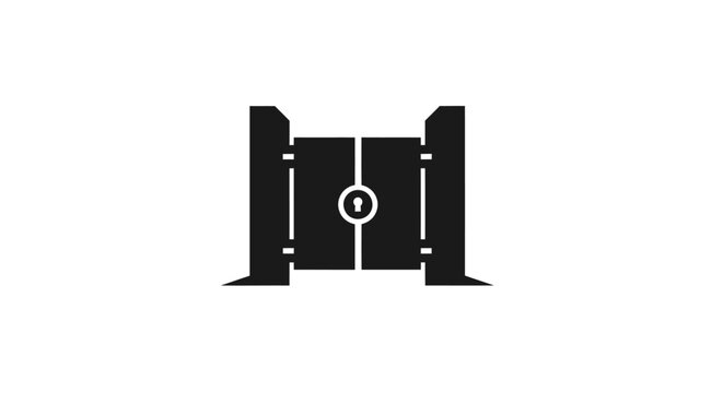 Simple black silhouette of a closed wooden gate with a circular handle.