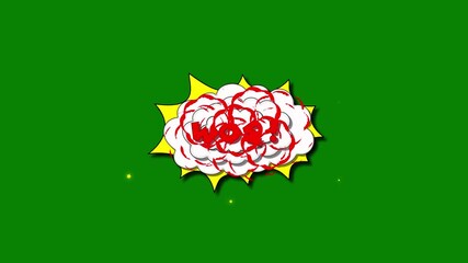Wow, comic text animation in retro funky pop art style, sparkle stars, star twinkle effect, smoke, cartoon-style animated background with fireworks on a green screen background, 4K video - Powered by Adobe