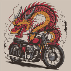 Fiery Dragon Wrapped Around Motorcycle Vector Illustration