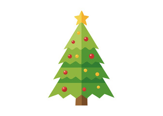 Stylized Christmas Tree with Star and Ornaments on White Background