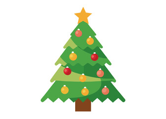 Stylized Christmas Tree with Star and Ornaments on White Background