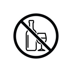 A black and white prohibition sign icon indicating no alcohol is allowed, featuring a bottle and a glass.