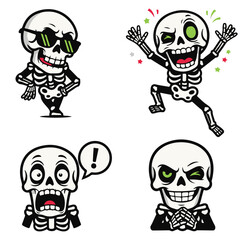 Collection of Cartoon Skull Characters with Various Expressions